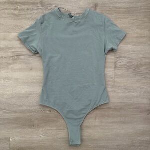 Skims Light Green Cotton Tee Shirt Bodysuit